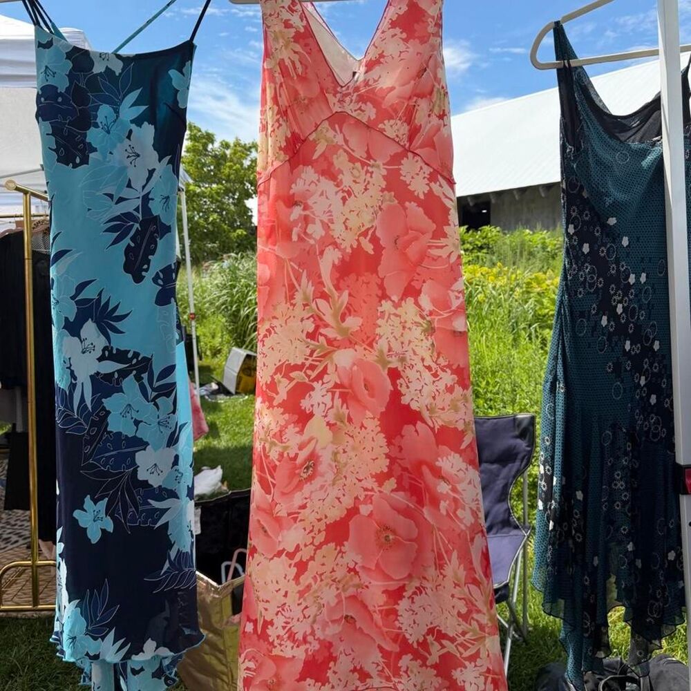 Pink and orange silk floral bias cut fairy cut dress